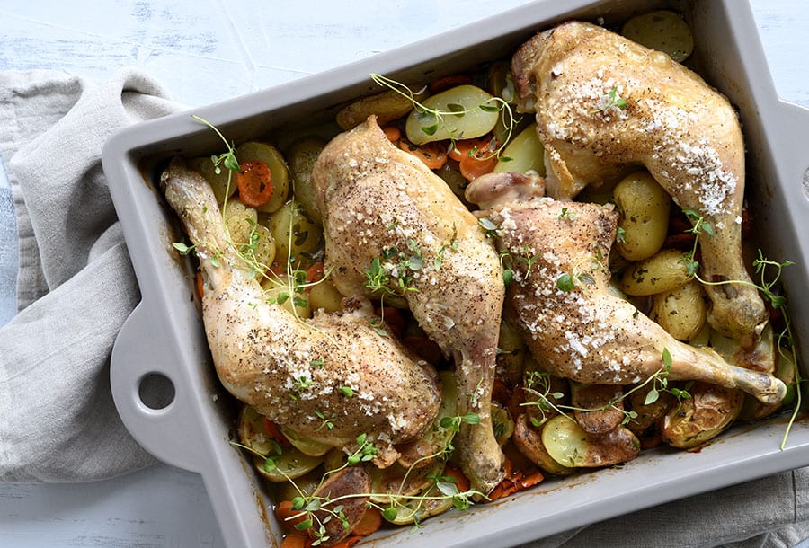 Bagt kylling med kartofler og krydderurter - deluxe opskrift